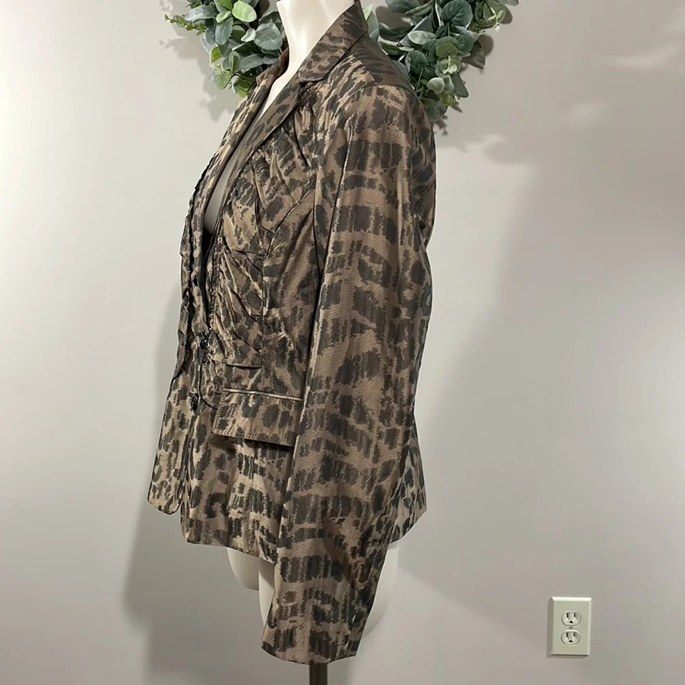 Women's Brown Leopard Print Blazer Jacket - Picture 6 of 16